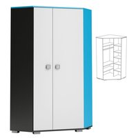 Rohová šatníková skriňa s policami a tyčou na ramienka - BLUE - vysoký lesk