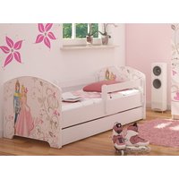 NA SKLADE: Detská posteľ OSKAR bez šuplíka biela - princezná a princ 140x70 cm + matrac + 1 dlhá a 1 krátka bariérka
