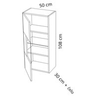 Závesná skrinka so sklenenou vitrínou MODERN - 50x30x108 cm - biela lesklá - push to open - ľavá