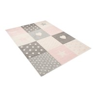 Kusový koberec AZUR srdiečka a hviezdičky - sivý/ružový/biely