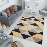 Kusový koberec AZUR trojuholníky typ E - čierny / sivý / žltý