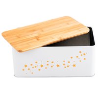 Kovový chlebník s dreveným vrchnákom STAR - biely lesklý