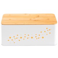 Kovový chlebník s dreveným vrchnákom STAR - biely lesklý