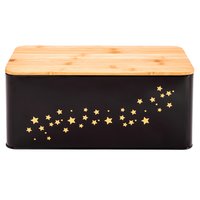 Kovový chlebník s dreveným vrchnákom STAR - čierny lesklý