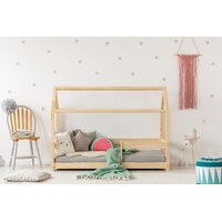 SKLADOM: Detská posteľ z masívu DOMČEK - TYP B 140x80 cm - predĺženie nožičiek +30 cm