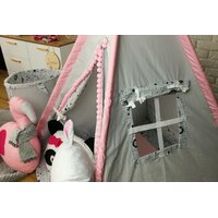 Detský stan TEEPEE (TÍPÍ) LUXURY s doplnkami - LAMA A KAMARÁTI - šedo / ružový