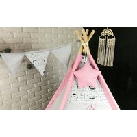Detský stan TEEPEE (TÍPÍ) LUXURY s doplnkami - LAMA A KAMARÁTI - šedo / ružový