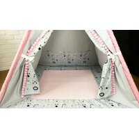 Detský stan TEEPEE (TÍPÍ) LUXURY s doplnkami - LAMA A KAMARÁTI - šedo / ružový