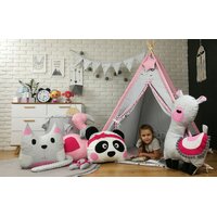 Detský stan TEEPEE (TÍPÍ) LUXURY s doplnkami - LAMA A KAMARÁTI - šedo / ružový