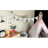 Detský stan TEEPEE (TÍPÍ) LUXURY s doplnkami - LAMA A KAMARÁTI - šedo / ružový