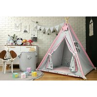 Detský stan TEEPEE (TÍPÍ) LUXURY s doplnkami - LAMA A KAMARÁTI - šedo / ružový