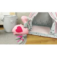 Detský stan TEEPEE (TÍPÍ) LUXURY s doplnkami - LAMA A KAMARÁTI - šedo / ružový