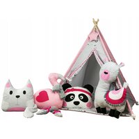 Detský stan TEEPEE (TÍPÍ) LUXURY s doplnkami - LAMA A KAMARÁTI - šedo / ružový