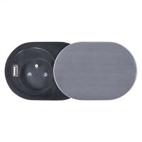 Vstavaná zásuvka do dosky s posuvnou krytkou - 1 zásuvka + USB - strieborná