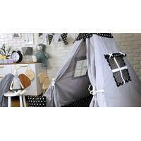 Detský stan TEEPEE (TÍPÍ) HVIEZDIČKY s doplnkami - šedočierny
