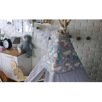 Detský stan TEEPEE (TÍPÍ) JEDNOROŽCI s doplnkami - šedý