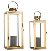 Sada 2 lucerien BOX - kov / sklo - zlaté - 45 a 35 cm