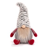 Vianočný škriatok 40 cm s huňatou čiapkou - šedo / červený