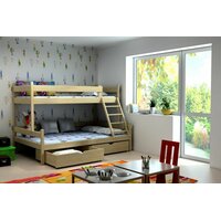 Detská poschodová posteľ s rozšíreným spodným lôžkom z MASÍVU 200x90cm so zásuvkou - PPS002