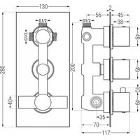 Podomietková termostatická batéria CUBE - čierna matná - 3 výstupy