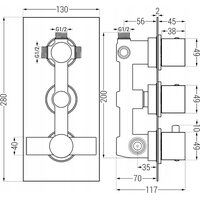 Podomietková termostatická batéria MEXEN CUBE - grafitová - 3 výstupy, 77503-66