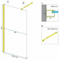 Kúpeľňová pevná zástena MAXMAX Rea AERO 100 cm - zlatá - číre sklo