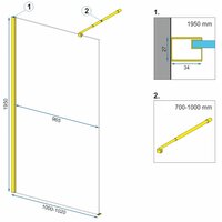 Kúpeľňová pevná zástena MAXMAX Rea AERO 100 cm - zlatá - číre sklo