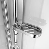 Sprchový box, štvrťkruh, 80 cm, satin ALU, sklo Point, zadné steny biele, liata vanička, so strieškou