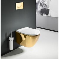 Závesné WC MAXMAX Rea Carlo mini RIMLESS + Duroplast sedátko flat - biele / zlaté