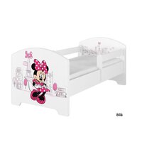 NA SKLADE: Detská posteľ Disney so šuplíkom - MYŠKA MINNIE PARIS 140x70 cm - nórska borovica + 1 dlhá a 1 krátka bariérka