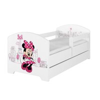 NA SKLADE: Detská posteľ Disney so šuplíkom - MYŠKA MINNIE PARIS 140x70 cm - nórska borovica + 1 dlhá a 1 krátka bariérka