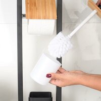 Držiak toaletného papiera s WC štetkou - čierny s bambusovým krytom