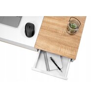 Písací stôl SCANDI so zásuvkami a výklopnou skrinkou - biely / dub sonoma