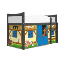 SKLADOM: Vyvýšená detská posteľ TWISTER 184x80 cm - Farma - sivá / modrá + matrac