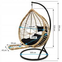 Závesné hojdacie kreslo RIO s podnožkou - farba prírodného ratanu / čierne - vel. XXL