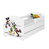 NA SKLADE: Detská posteľ Disney so šuplíkom - MICKEY VOLLEYBALL 140x70 cm - nórska borovica + 2x krátka bariérka