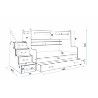 Detská poschodová posteľ s rozšíreným spodným lôžkom a prístelkou MAXÍK 3 bielo-šedá - 200x120 cm