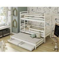 Detská poschodová posteľ z masívu borovice ALDA s prístelkou a šuplíky - 200x90 cm - biela
