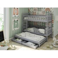 Detská poschodová posteľ z masívu borovice Hermionu s prístelkou a šuplíky - 200x90 cm - biela