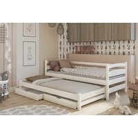 Detská posteľ z masívu borovice ZUZANA s prístelkou a šuplíky - 200x90 cm - biela