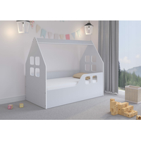 Detská domčeková posteľ KIDHOUSE - šedá - pravá - 140x70 cm + matrac