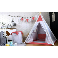 Detský stan TEEPEE (TÍPÍ) LUXURY s doplnkami - LABKOVÁ PATROLA - šedo / červený