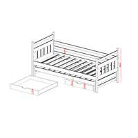 Detská posteľ z masívu borovice DAN s prístelkou a šuplíky - 200x90 cm - biela