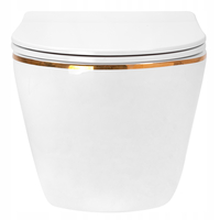 Závesné WC MAXMAX Rea Carlo mini RIMLESS + Duroplast sedátko flat - biele so zlatým okrajom