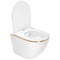 Závesné WC MAXMAX Rea Carlo mini RIMLESS + Duroplast sedátko flat - biele so zlatým okrajom