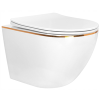 Závesné WC MAXMAX Rea Carlo mini RIMLESS + Duroplast sedátko flat - biele so zlatým okrajom