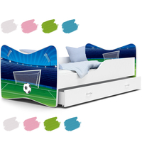NA SKLADE: Detská posteľ KEVIN so šuplíkom - 140x70 cm - FUTBALOVÝ STADION - biela + matrac