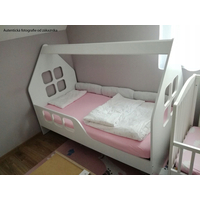 Detská domčeková posteľ KIDHOUSE so zásuvkou - biela - ľavá - 160x80 cm
