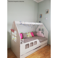 Detská domčeková posteľ KIDHOUSE so zásuvkou - biela - ľavá - 140x70 cm