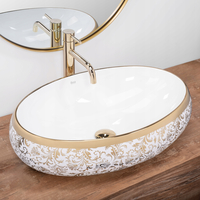 Keramické umývadlo MAXMAX Rea MERYL - biele so zlatým vzorom